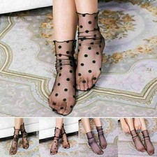 Stylish Womens Lace Ruffle Ankle Socks Elastic Ultrathin Sheer Short Socks Black