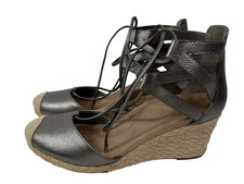 VIONIC Calipso Espadrille Wedge Sandals Pewter Metallic Orthotic Shoe Women's 8