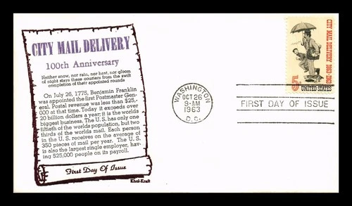 DR JIM STAMPS US COVER CITY MAIL DELIVERY 100TH ANNIVERSARY FDC KHOL KRAFT