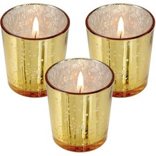 Pine Scented Holiday Votives Candles, Mini Artisan Gold Jars, Christmas Candl...