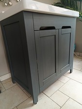 sink 80cm wide, 55cm deep, grey painted cabinet