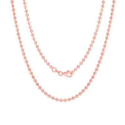 10K or Rose 2.5mm Lune Coupe Diamant Perle Boule Chaîne Collier Hommes Femmes - Photo 1/4