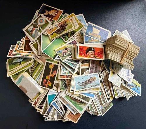 Large 577g Vintage Trade Cards Mixed Lot Animals Sports Ships Olympics