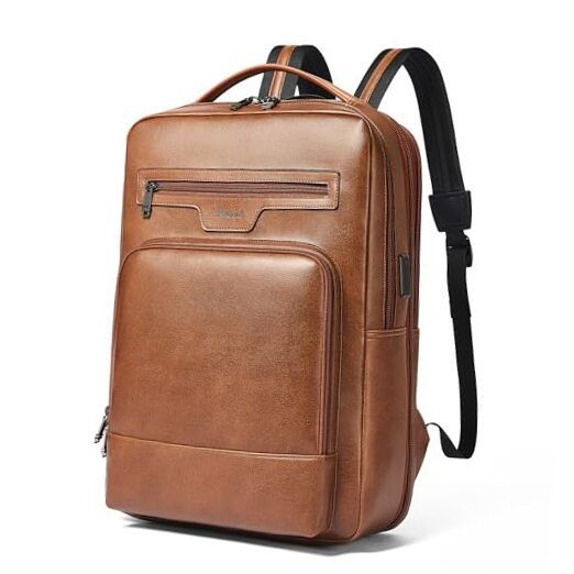 Leather Laptop Backpack for Women and Men,28 L Travel Backpack Computer Brown