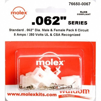 MOLEX 76650-0067 .062'' 6 CIRCUIT POWER PLUG RECEPTACLE SOCKET SET OF 2 W/ PINS
