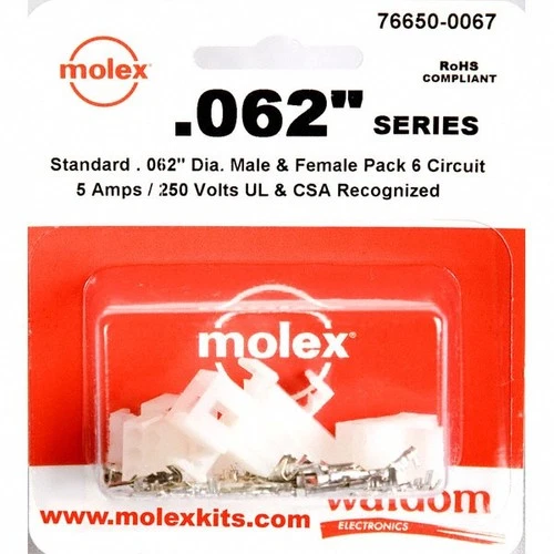 MOLEX 76650-0067 .062" 6 CIRCUIT POWER PLUG RECEPTACLE SOCKET SET OF 2 W/ PINS