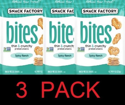 SNACK FACTORY Thin & Crunchy SPICY RANCH Pretzel Bites 9 oz Bag - 3 PACK