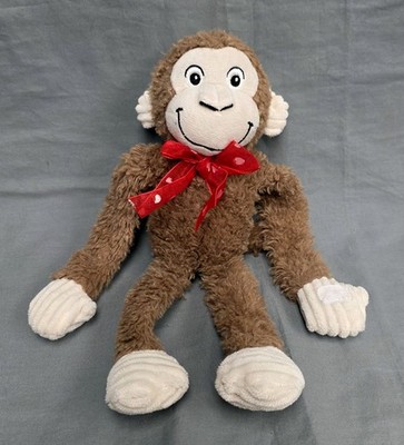 11'' Hanging Monkey Plush Ribbed Feet Red Heart Bow TLC Hook and Loop Hands Brown