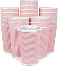 16 oz Disposable Paper Coffee Cups with Lids, 70 Count