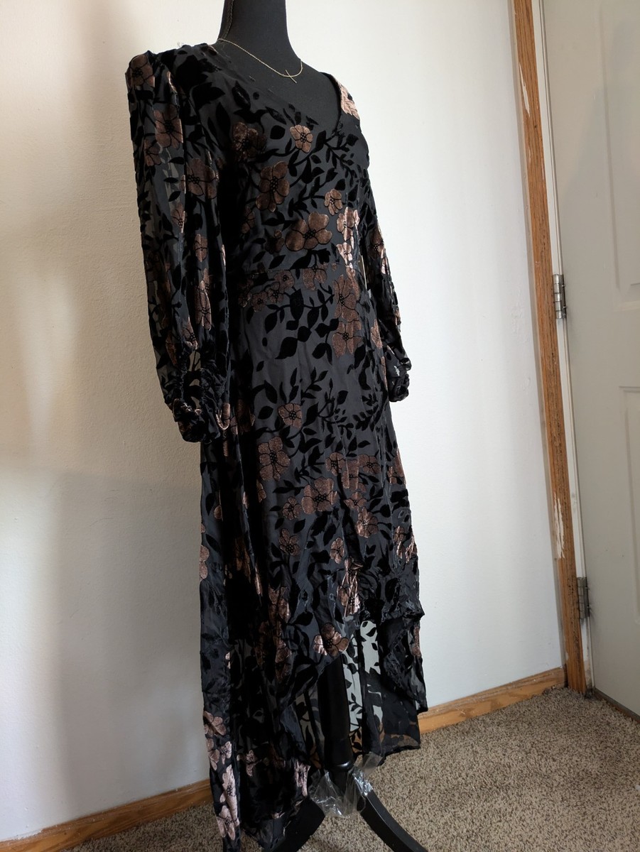 chinese dress ladies Chic Allure Floral Velvet Burnout Long Sleeve Mini Dress