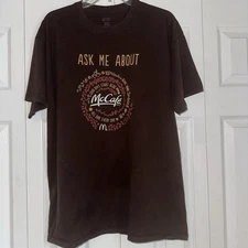 Brown Ask Me About McCafe T Shirt Port & Company Adult XL McDonald’s Employee
