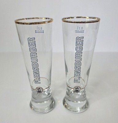 Flensburger Beer Glasses Set of 2 0.2L Pilsner Tall German Gold Rim Barware
