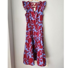 NWT J. Crew Factory Dress Cotton Floral Flutter Sleeve Purple/Burgundy 4