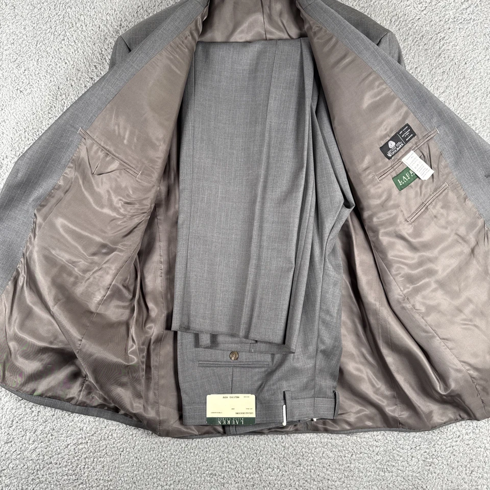 NEW Ralph Lauren Suit Men 46L Grey Pinstripe 2 Piece Wool Pant 40 Unhemmed - Image 2 of 4