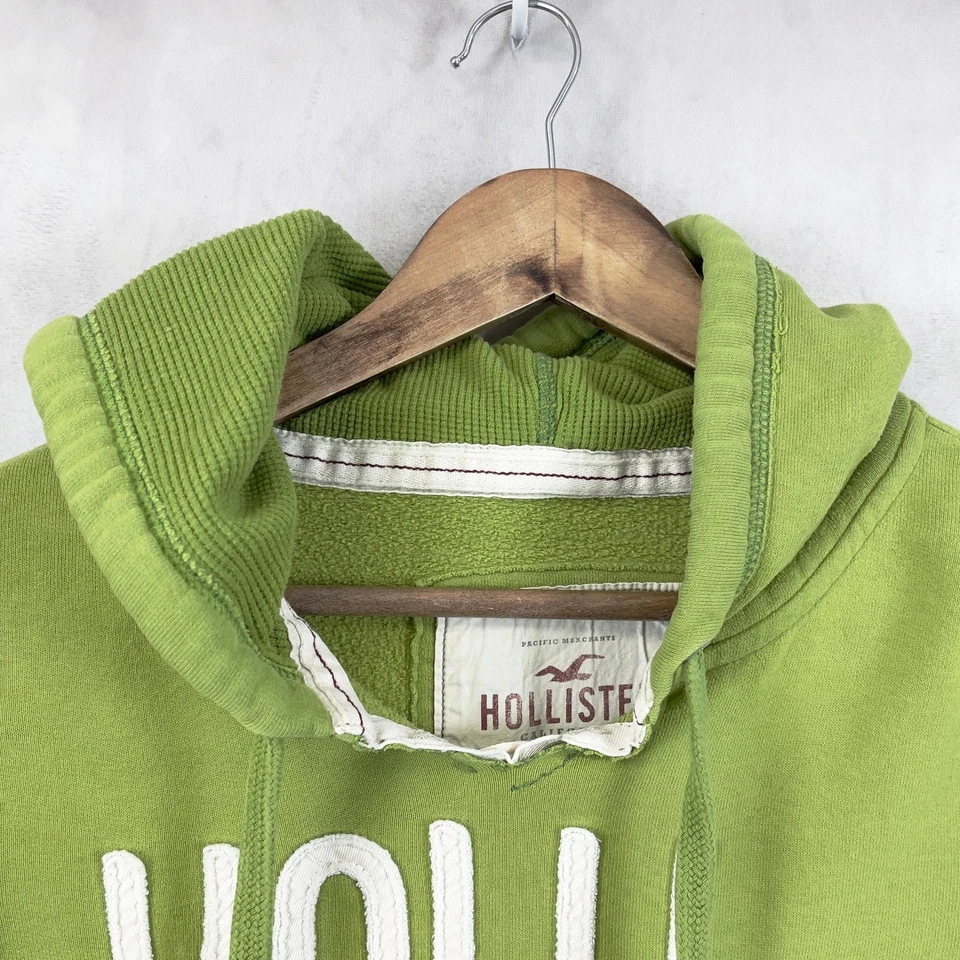 Винтажная женская толстовка с капюшоном Hollister размер M Y2K опрятный логотип университет ретро 3D с надписью - Изображение 3 из 4