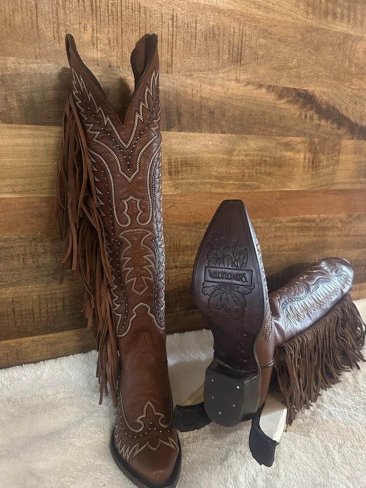 Tall Leather Tassel Women’s Boots Western Cowboy Boots - Image 2 of 4