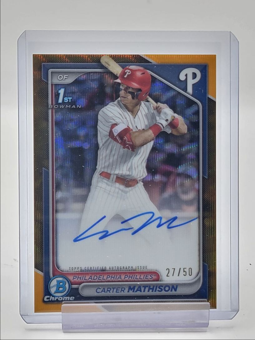 CARTER MATHISON 2024 BOWMAN CHROME DRAFT 1ST  GOLD WAVE AUTO /50 Q4357