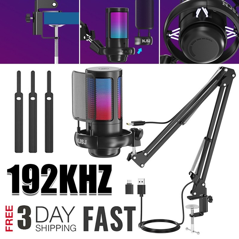 Gaming Microphone PC with Arm, USB Microphone for MAC PS4 PS5 with Mute Button