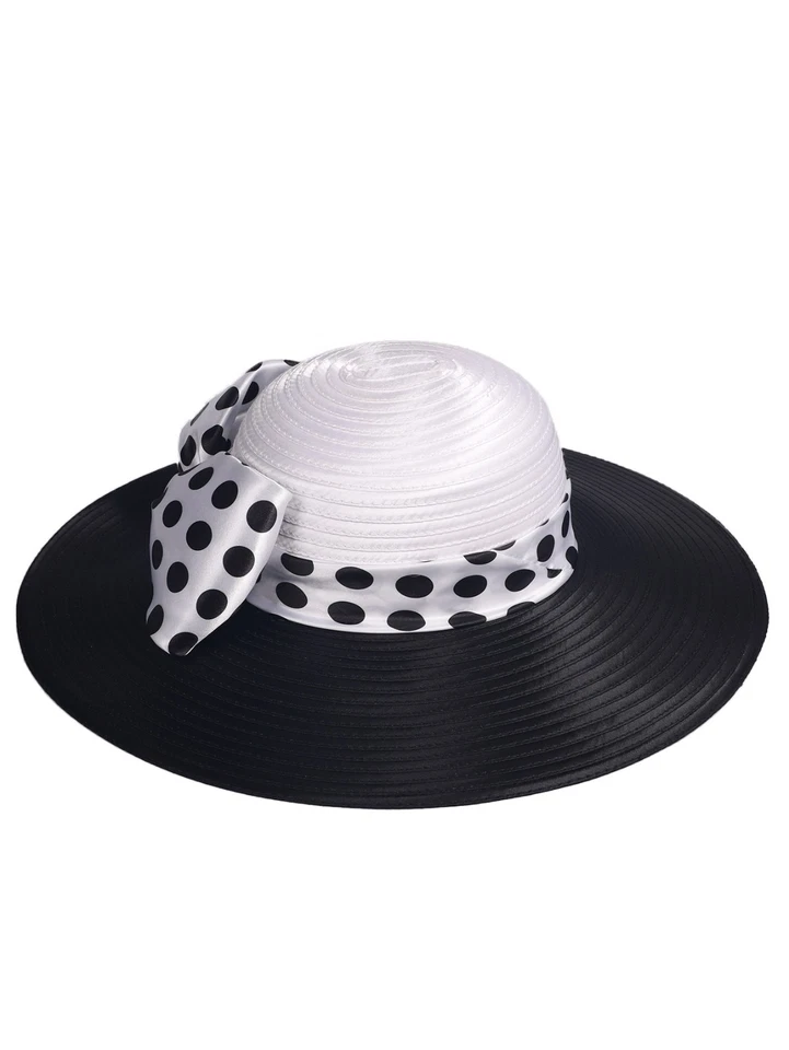 Wide Brim Church Hat For Women Wedding Tea Party Hats Dots Bowknot Fedora Cap - Image 4 of 4