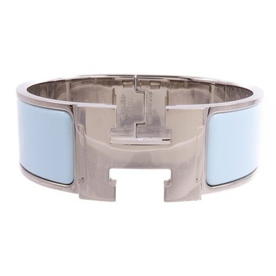 *15%OFF* HERMES Clic Clac H Bracelet Enamel Metal Silver Bleu Polaire