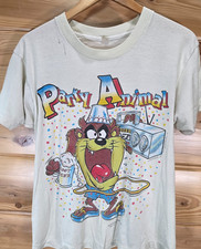 VTG 1989 Tasmanian Devil Taz Party Animal Looney Tunes T Shirt Boxy M/L Distress