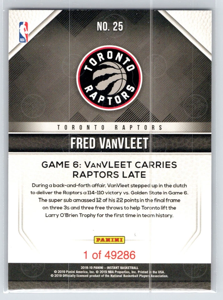 2018-19 Panini Instant NBA Finals /49286 Fred VanVleet #25 - Image 2 of 3