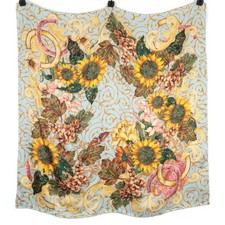 Auth CHANEL Silk Scarf CocoMark Sunflower Grapes LightBlue 98x96 Women Silk