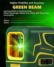 Cross Line Laser Level, with Rechargeable Battery, 100ft Green Beam, Self-Leveli