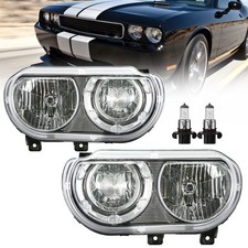 For 08-14 Dodge Challenger Chrome Halogen Front Lamps Headlights Set Lr Wbulbs