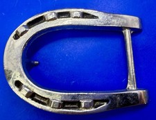 Lucky Horseshoe Shaped Figural Cutout Silver Tone Western Cowboy Belt Buckle