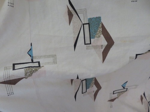 Vintage MCM Perfect for Pillows Barkcloth Fabric Drapery Panel Choco & Turquoise
