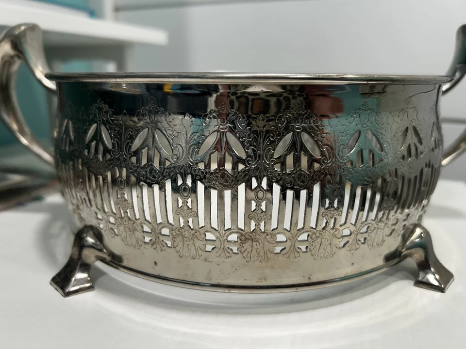 Vintage Royal Rochester Silverplate Pierced Footed Bowl #1212 – Ornate Art Deco - Image 2 of 3