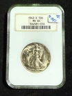 1942 D WALKING LIBERTY NGC MS 64