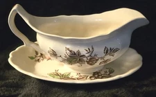 Vintage Johnson Bros Harvest Time Gravy Boat Underplate Fruit Design England 