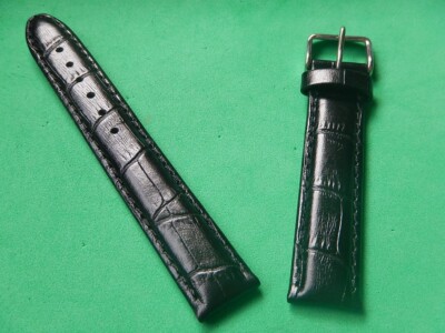 Bracelet De Montre En Cuir De Veau Grainé Noir - Largeur 16 Mm, Fabrication Française, Unisexe