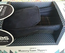 Totes Toasties Men's Slippers Sz 8-9 Med Navy Blue Memory Foam Rubber Soles
