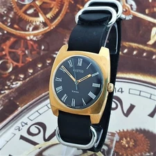 Vintage Watch Vostok 2209 Black Dial Rare Wristwatch USSR Wostok 18J Gold Plated