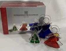 Stained Glass Angels Candle Holders Set of 3 Nickel Plated International Silver