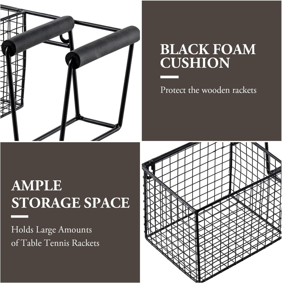 Black Metal Table Tennis Racket Holder & Ball Storage, Ping Pong Balls ...