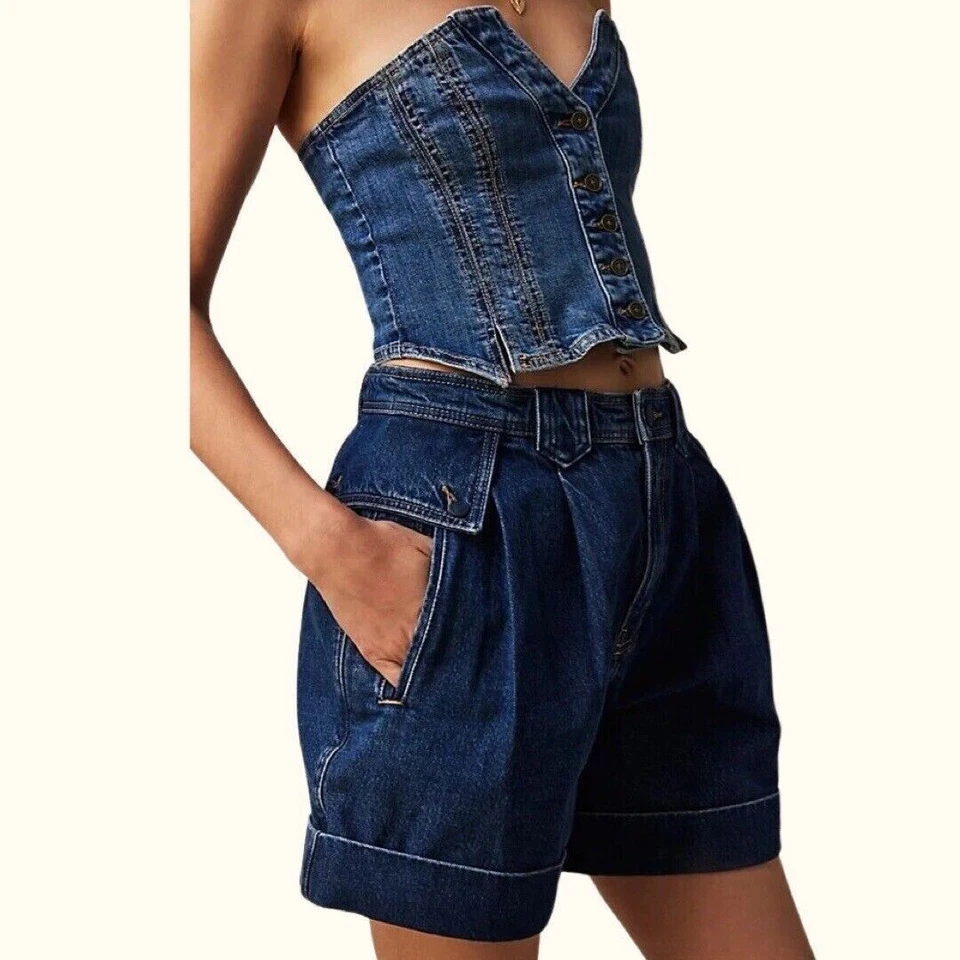 Free People Top Secret Shorts in Blue Size 26 - Image 2 of 4