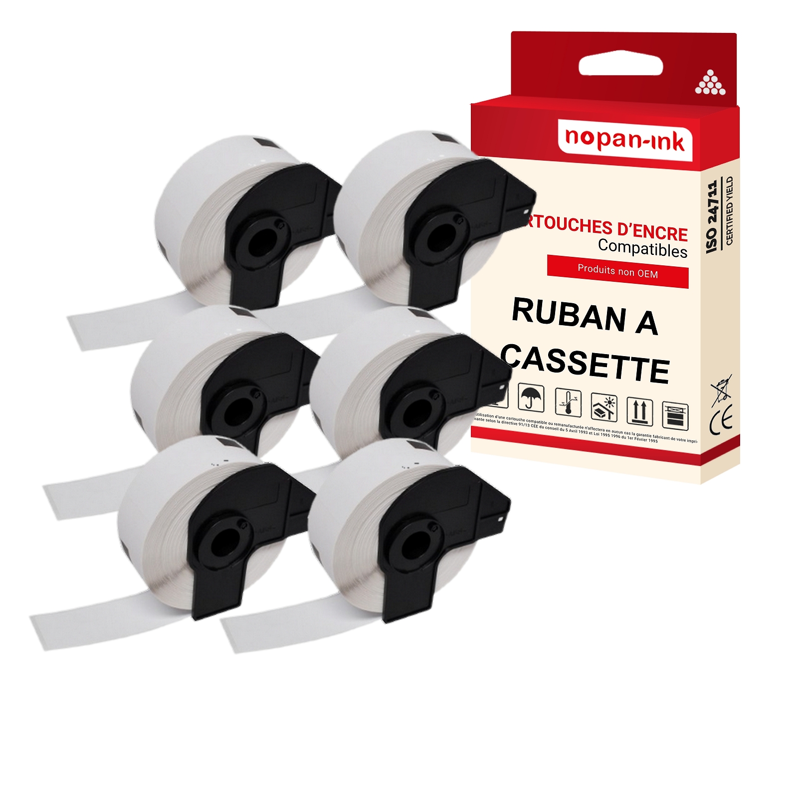 Étiquette d'adresse DK11201 compatible Brother blancheur intense 29 x 90mm en pack de 6