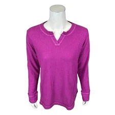 LOGO Lounge by Lori Goldstein Women's Cloud Waffle Split Neck Top Small Size