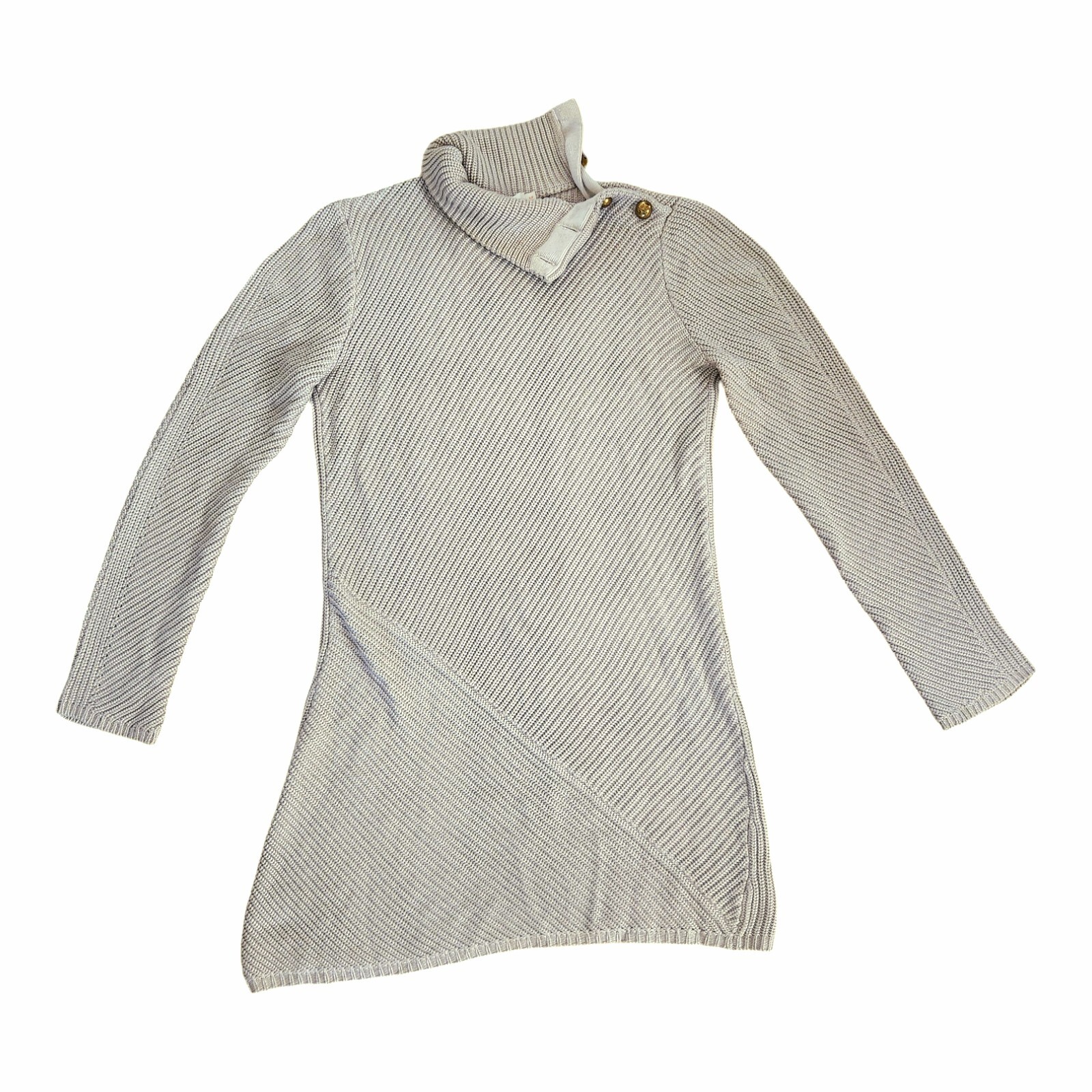 Tory Burch Brodie Tunic Mini Dress Sweater Turtleneck Beige Knit Gold Buttons S thumbnail 6