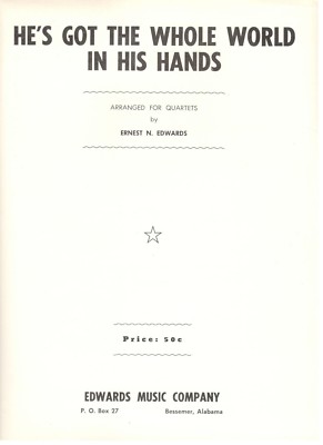 ''HE'S GOT THE WHOLE WORLD IN HIS HANDS'' SHEET MUSIC-PIANO/VOCAL/GUITAR-1958-NEW!