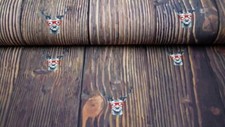 Dekostoff Hirsch mit Brille Holzmuster Hirschstoff mit roter Brille Stoff Deko 