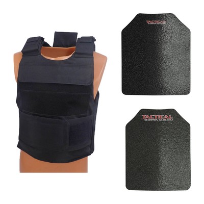 Level III AR500 Steel Body Armor With Lightweight Vest Black Full Spall Build-up
