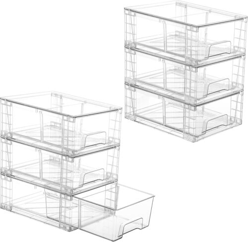 Vtopmart 6 Pack Stackable Storage Drawers,Clear Acrylic Drawer Organizers with H