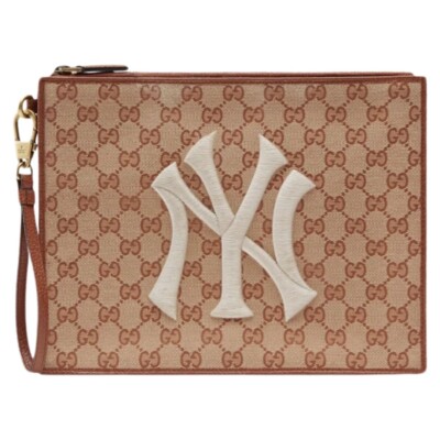 New GUCCI x MLB Authentic Pouch Attaché GG Logo Monogram New York