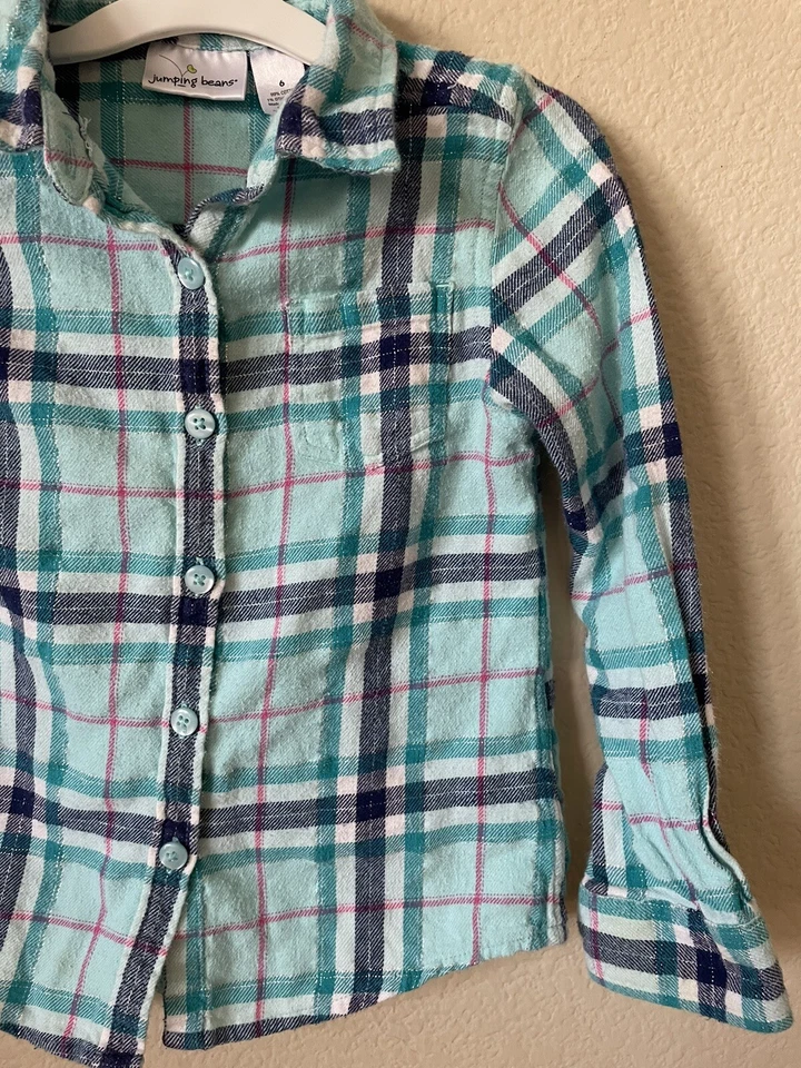 Lote de 2 Pantalones Top Con Botones Manga Larga Cuello Cuadros Niñas Tema Vaquera Talla 5 Foto 4 de 4