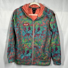 Burton Hoodie Crown Bonded Jacket Colorful Geometric Girl's L Retro Fleece Lined
